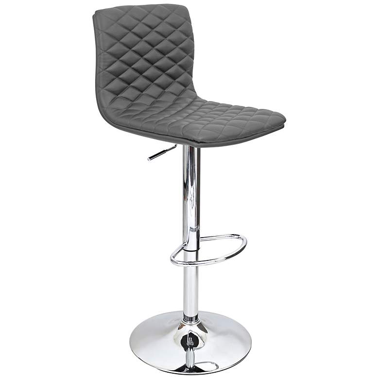 Image 3 Caviar Chrome and Gray Diamond Quilt Modern Adjustable Swivel Bar Stool