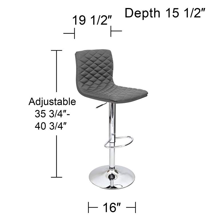 Image 4 Caviar Chrome and Gray Diamond Quilt Modern Adjustable Swivel Bar Stool more views