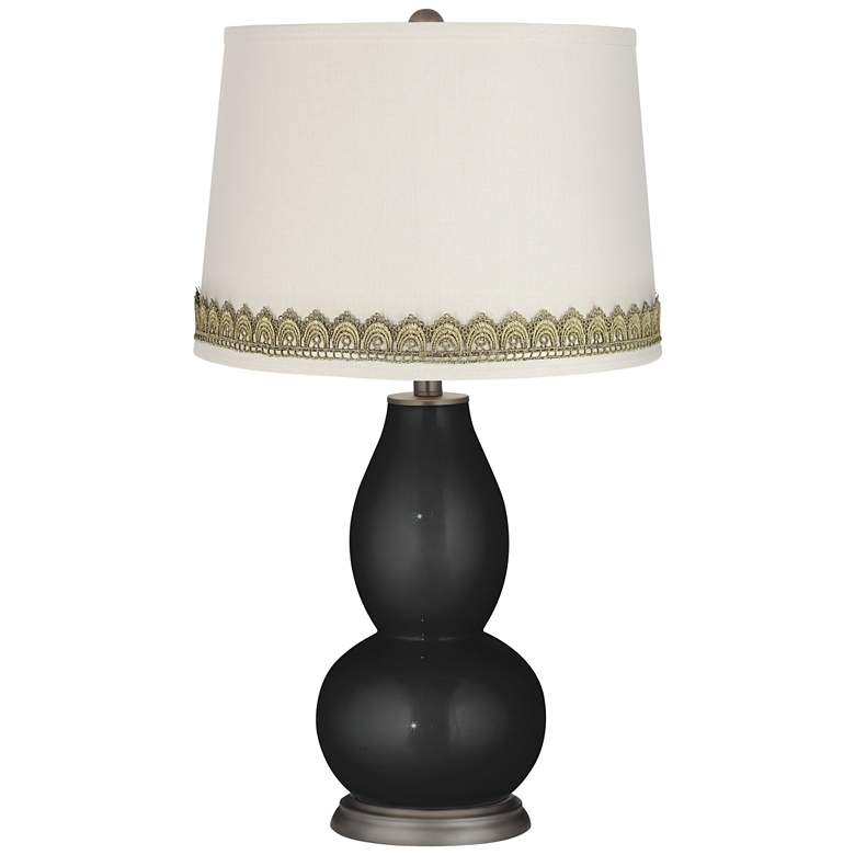 Image 1 Caviar Metallic Double Gourd Table Lamp with Scallop Lace Trim