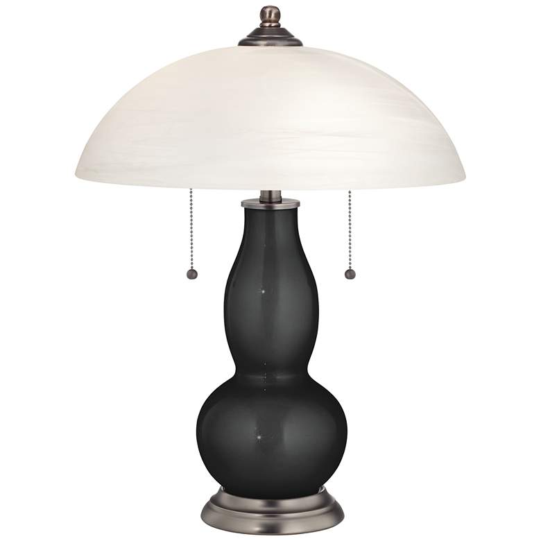 Image 1 Caviar Metallic Gourd-Shaped Table Lamp with Alabaster Shade