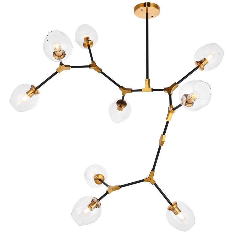 Image 1 Cavoli 79" Wide Antique Brass and Black 9-Light Chandelier