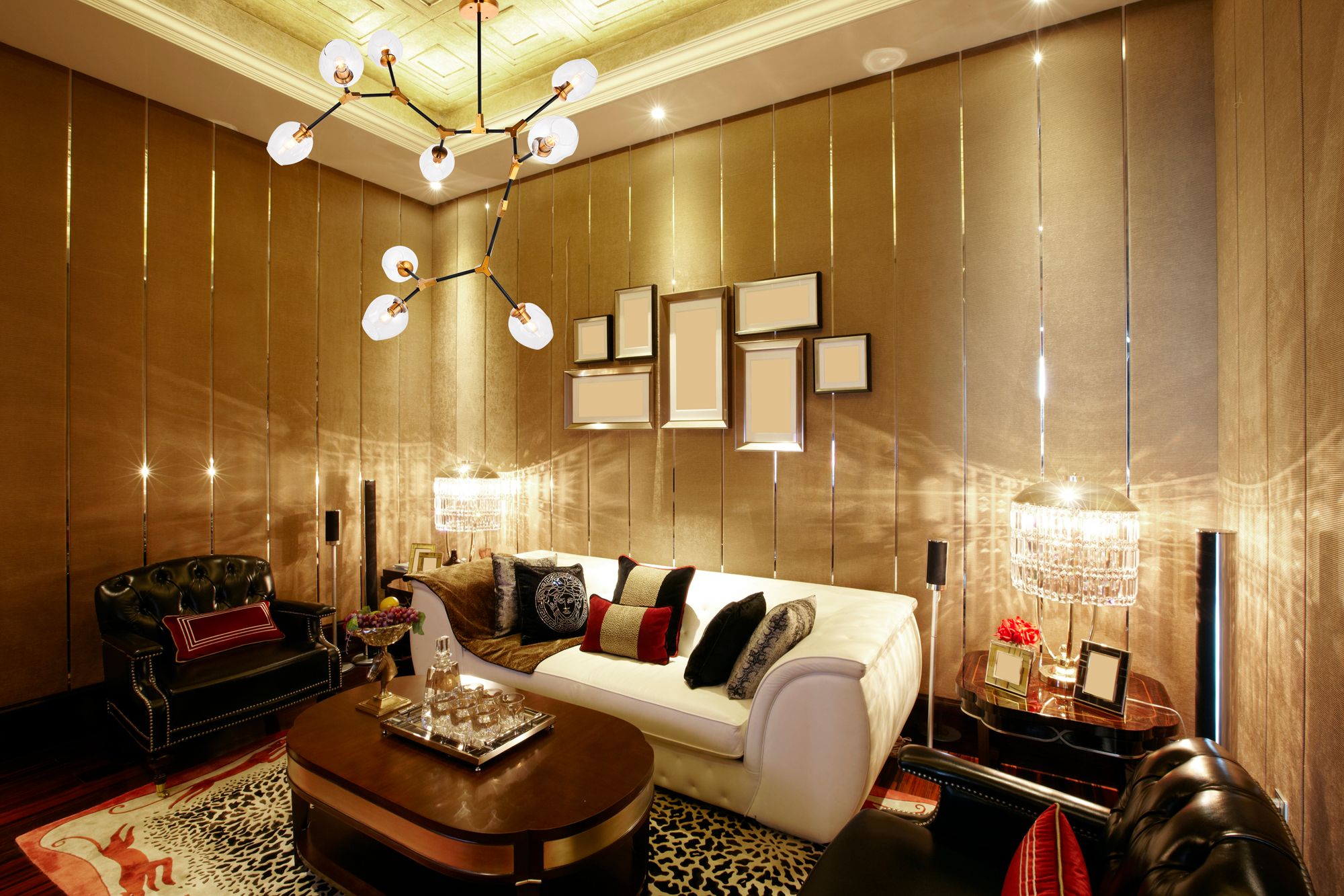 Thumbnail2 of Cavoli 79" Wide Antique Brass and Black 9-Light Chandelier more views