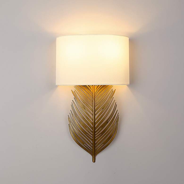 Image 1 Cay 9 1/2" Wide 2-Light Vintage Fired Gold Wall Sconce With Ivory Line