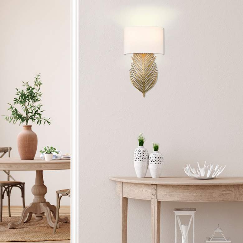 Image 7 Cay 9 1/2" Wide 2-Light Vintage Fired Gold Wall Sconce With Ivory Line more views