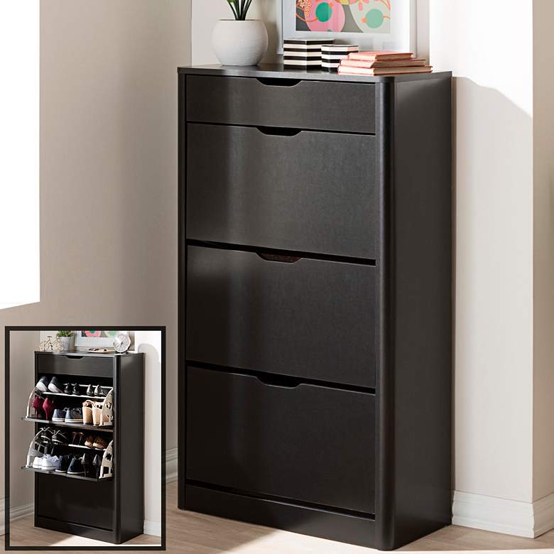 Image 1 Cayla 27 inch Wide Black 1-Drawer Shoe Cabinet