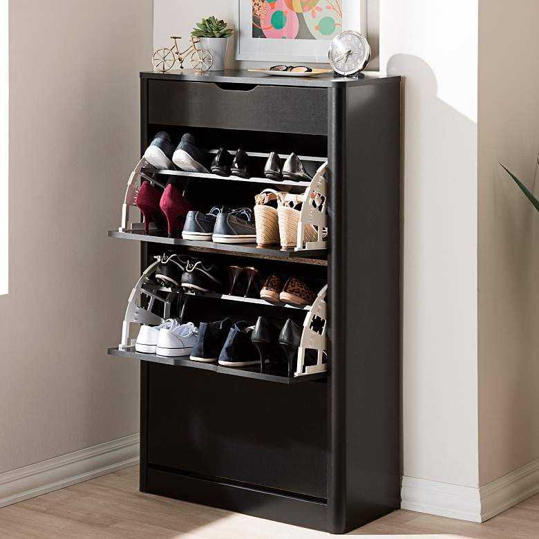 Image 7 Cayla 27 inch Wide Black 1-Drawer Shoe Cabinet more views