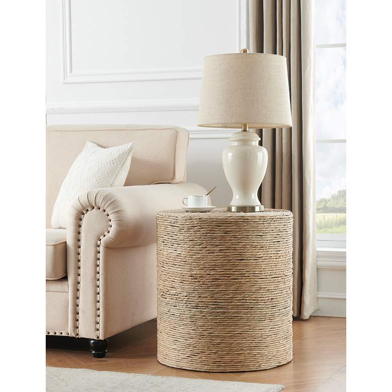 Image 5 Cayman 20 inch Wide Straw Rope Round Drum End Table more views