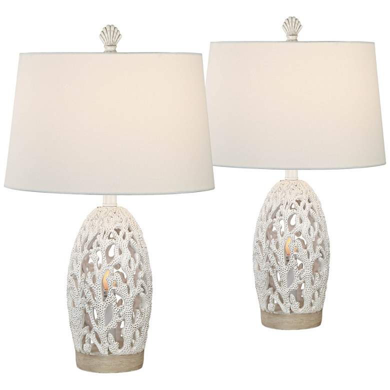 Image 1 Cayman 24" Antique White Coral Night Light Table Lamps Set of 2