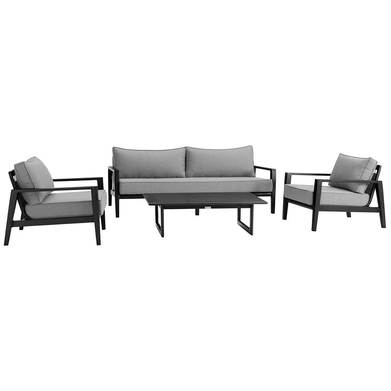 Image 1 Cayman 4 Piece Black Aluminum Outdoor Seating Set with Dark Gray Cushions