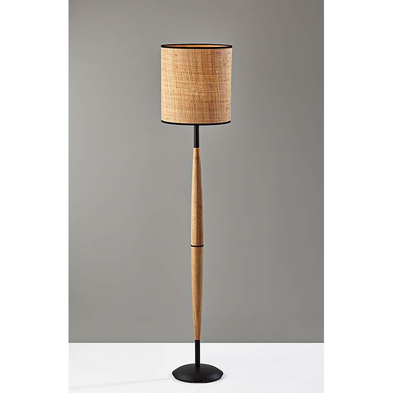 Image 2 Cayman Black and Natural Wood Floor Lamp more views