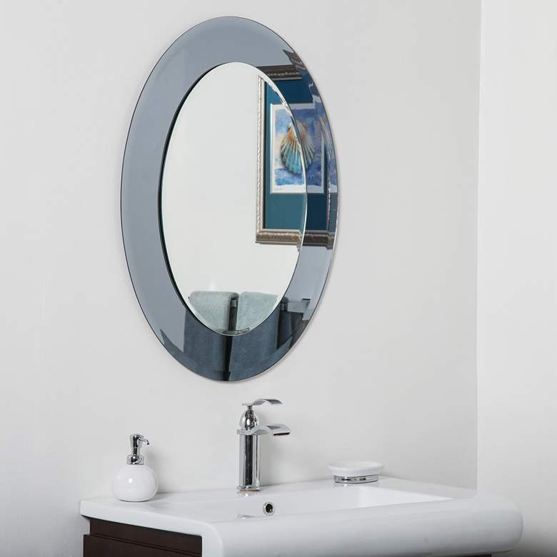 Image 1 Cayman Gray 23 1/2 inch x 31 1/2 inch Oval Frameless Wall Mirror