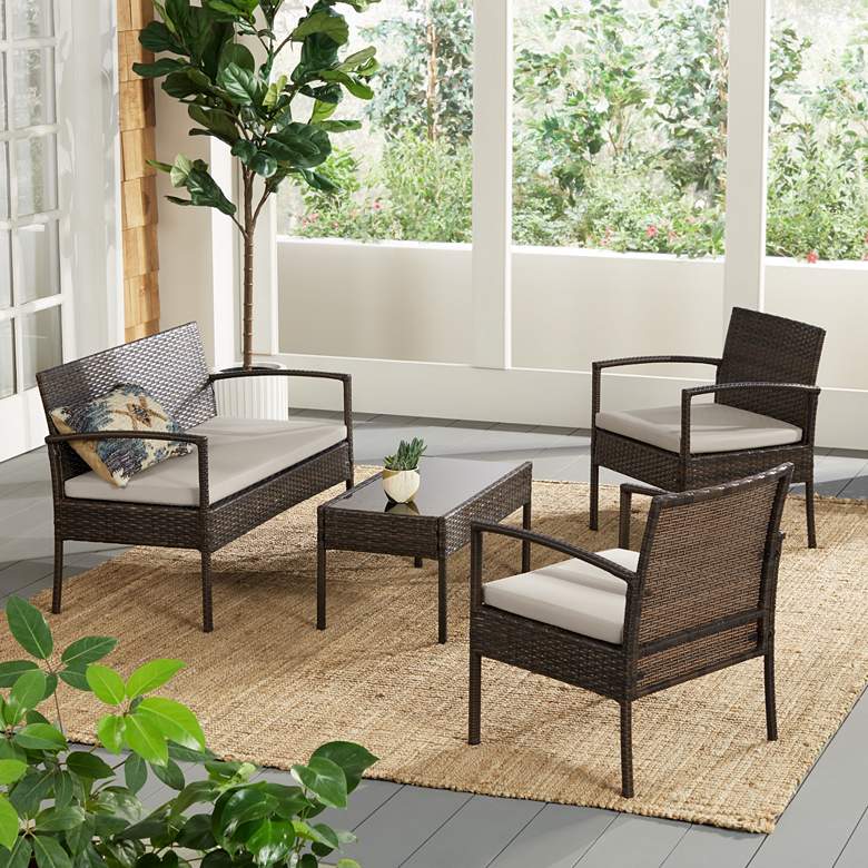Image 1 Cayman Isle Wicker Gray Cushion 4-Piece Outdoor Patio Set
