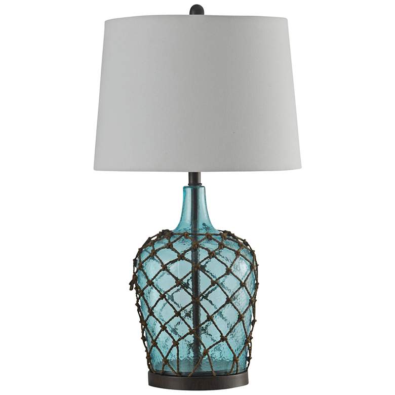 Image 1 Cayos Blue Table Lamp with White Hardback Fabric Shade