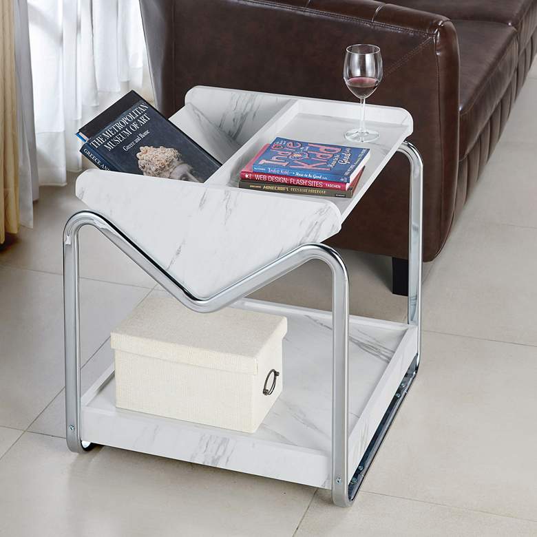 Image 1 Ceano 21 3/4" Marble Wood Open Bottom Shelf End Table