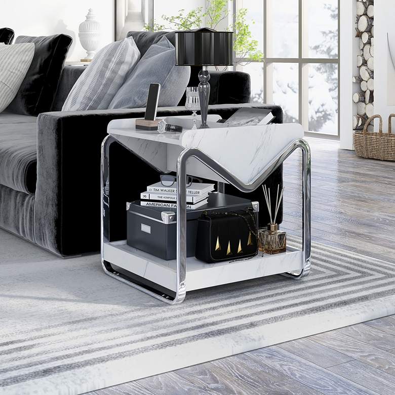 Image 7 Ceano 21 3/4" Marble Wood Open Bottom Shelf End Table more views