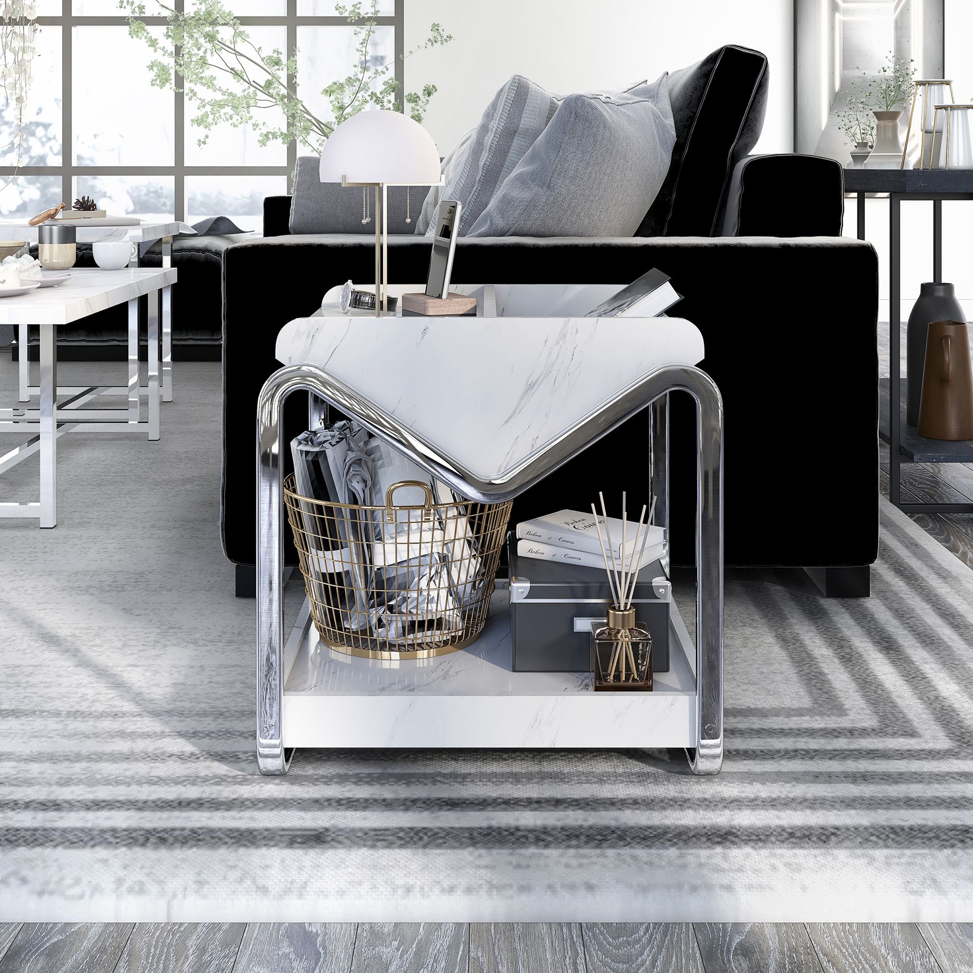 Ceano 21 3/4" Marble Wood Open Bottom Shelf End Table