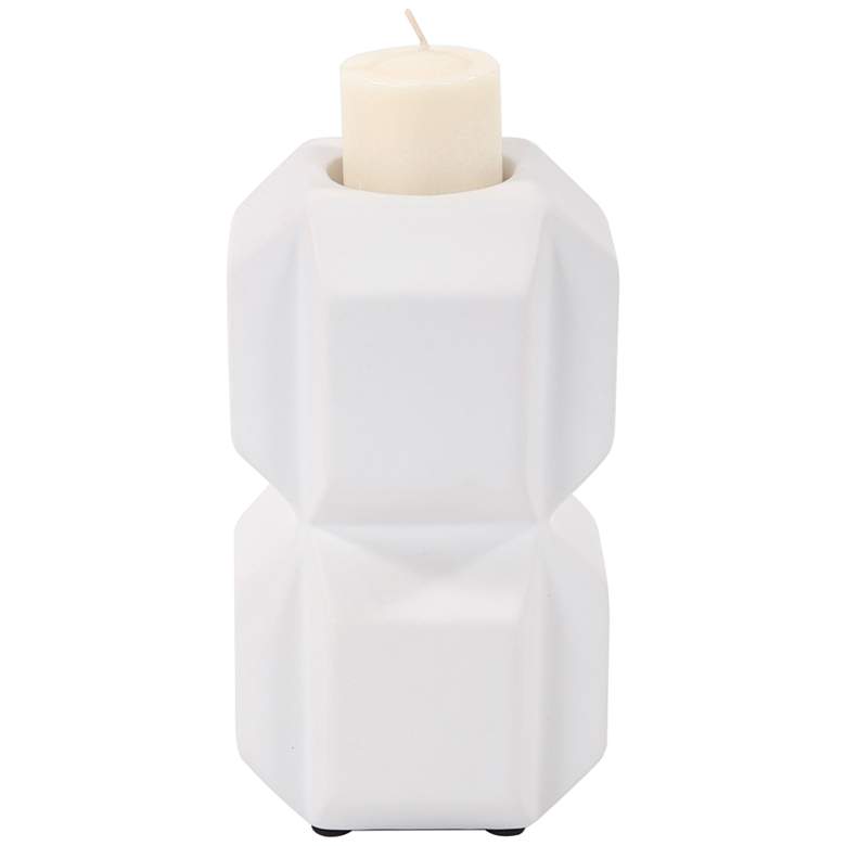 Image 5 Ceci Matte White Double Cubic Ceramic Pillar Candle Holder more views