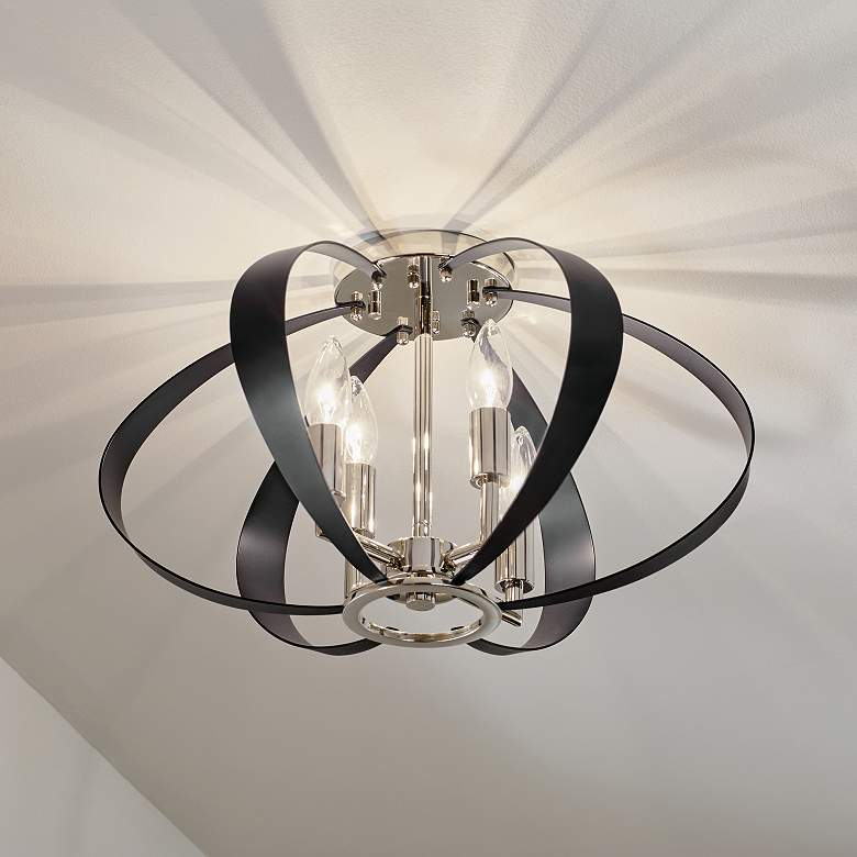 Image 1 Cecil 17 3/4" Wide Polished Nickel and Black Ceiling Light