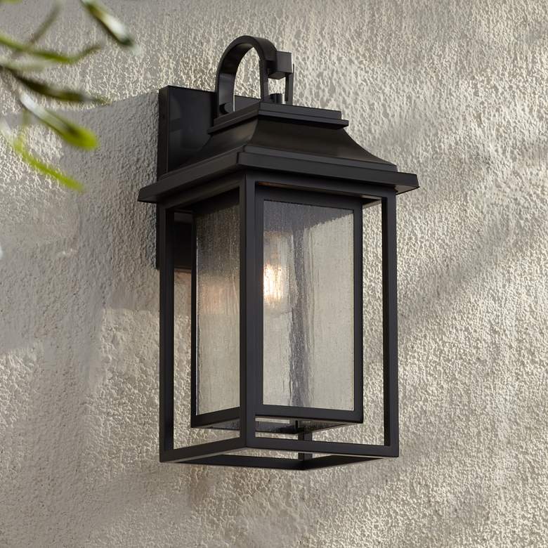 Image 1 Cecile 21 1/4"High Black Box Lantern Outdoor Wall Light