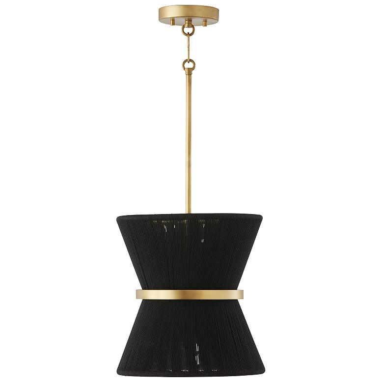 Image 2 Cecilia 12" Wide Patinaed Brass and Black Rope Mini Pendant