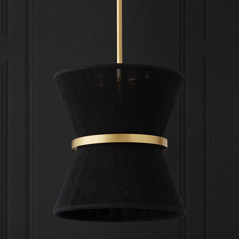 Image 6 Cecilia 12" Wide Patinaed Brass and Black Rope Mini Pendant more views