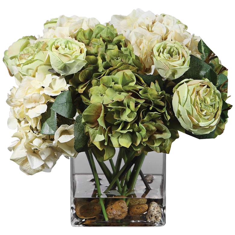 Image 2 Cecily Cream Hydrangea and Rose 15 inchW Faux Flowers in Vase