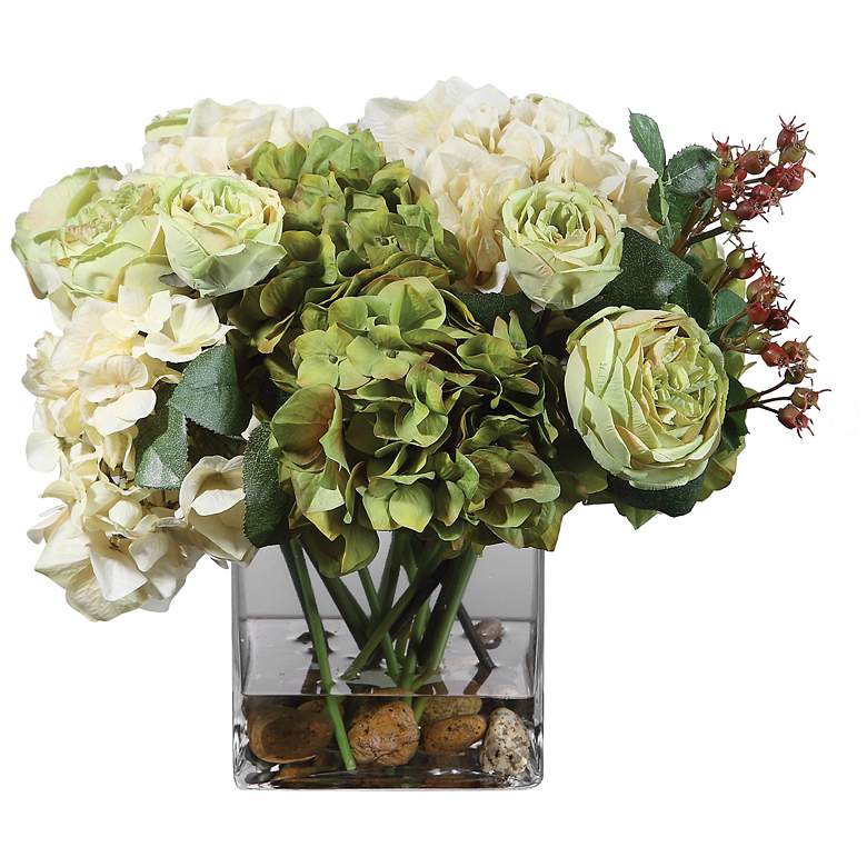 Image 3 Cecily Cream Hydrangea and Rose 15"W Faux Flowers in Vase