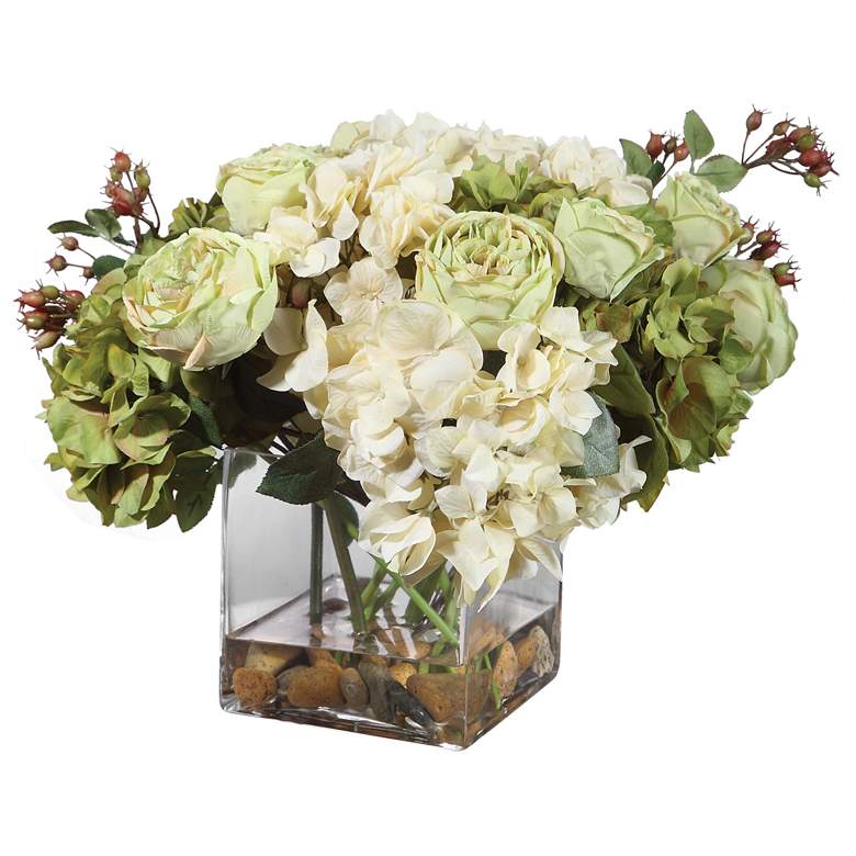 Image 3 Cecily Cream Hydrangea and Rose 15 inchW Faux Flowers in Vase more views