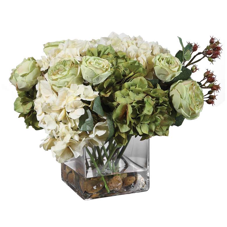 Image 4 Cecily Cream Hydrangea and Rose 15 inchW Faux Flowers in Vase more views