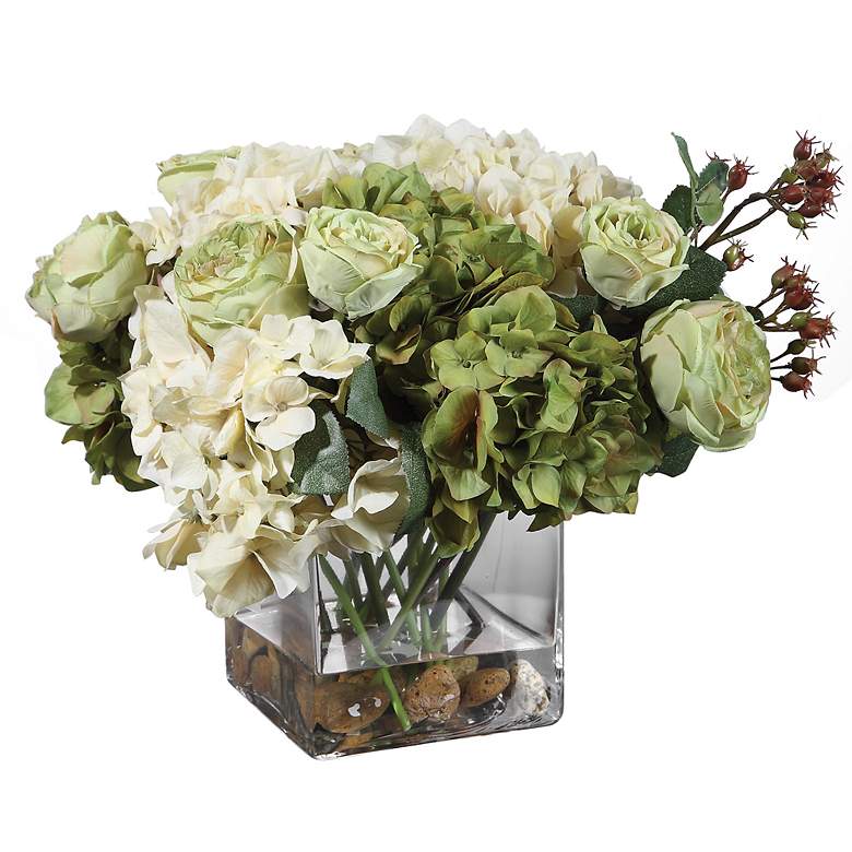 Image 4 Cecily Cream Hydrangea and Rose 15 inchW Faux Flowers in Vase more views