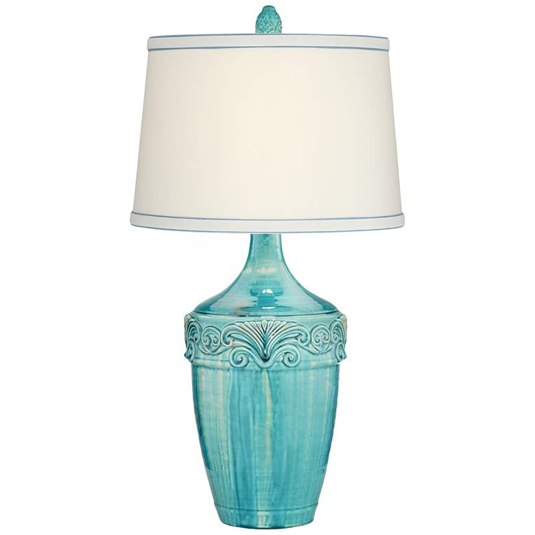 Image 1 Cecily Teal Blue Ceramic Table Lamp
