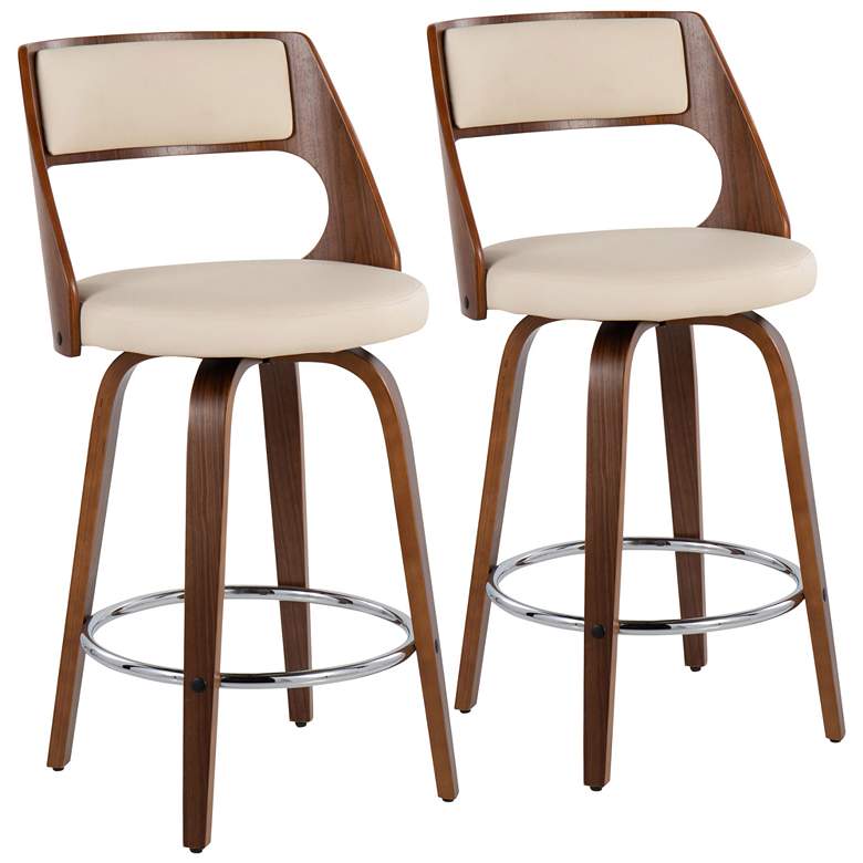 Image 1 Cecina Counter Stool in Walnut and Cream Faux Leather by LumiSource Pair