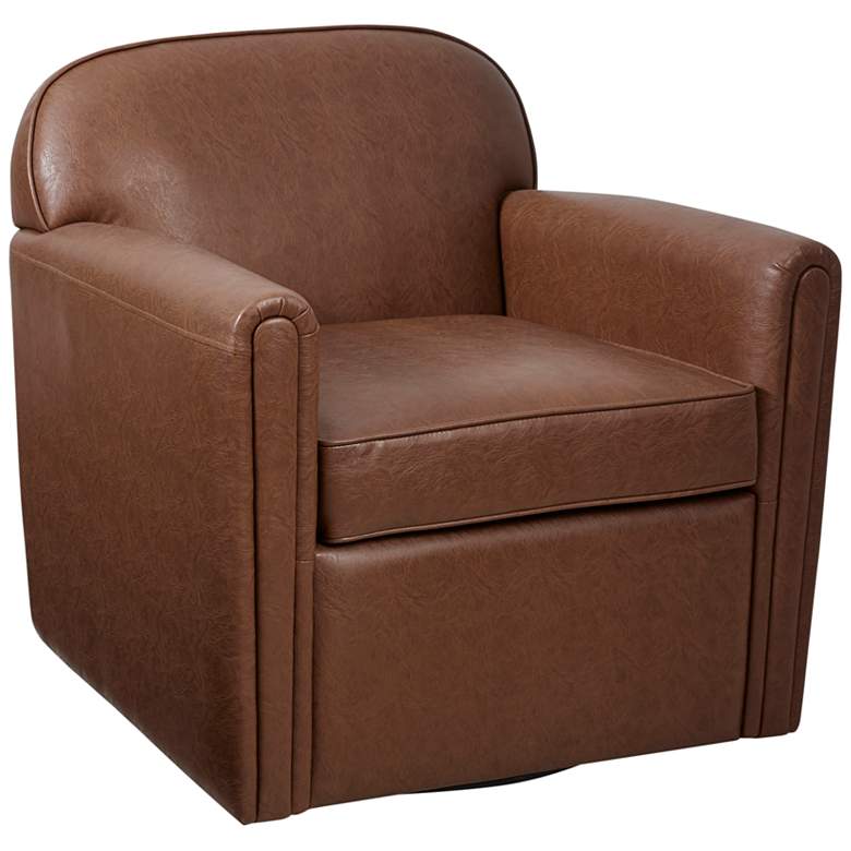 Image 2 Cedar Brown Faux Leather Swivel Accent Armchair