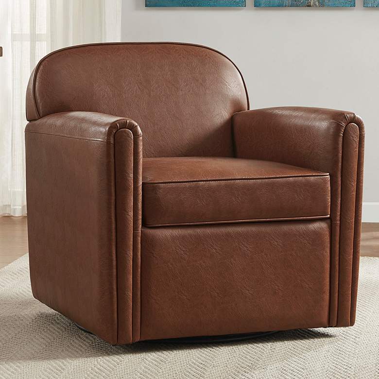 Image 1 Cedar Brown Faux Leather Swivel Accent Armchair