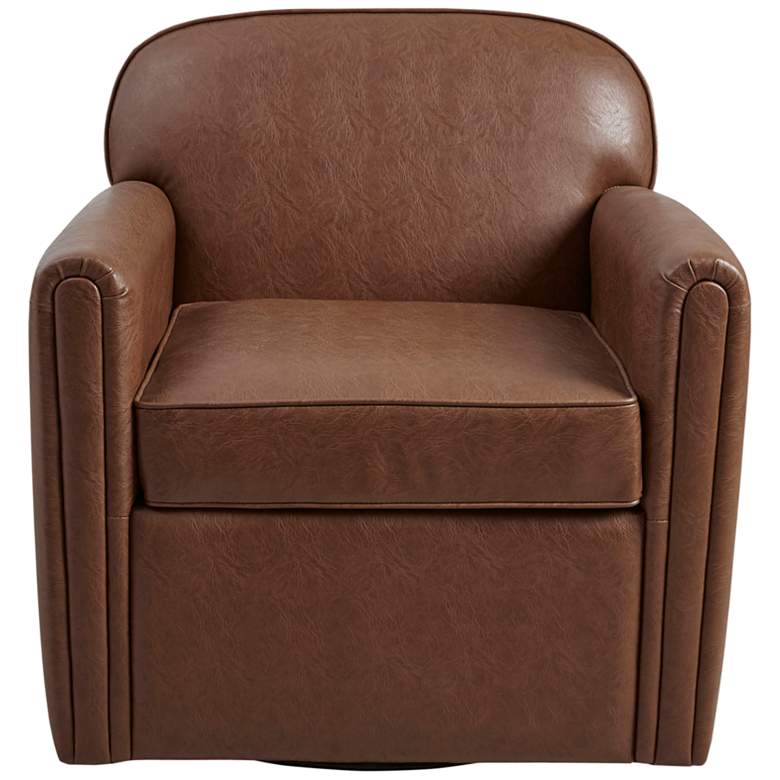 Image 3 Cedar Brown Faux Leather Swivel Accent Armchair more views