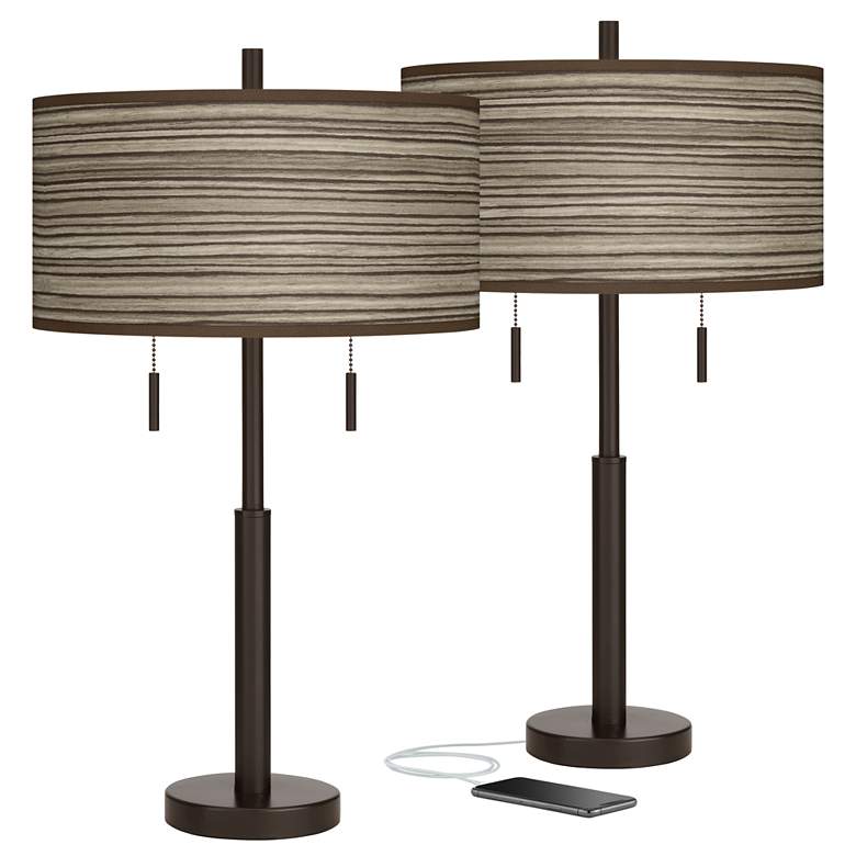 Image 1 Cedar Zebrawood Robbie Bronze USB Table Lamps Set of 2