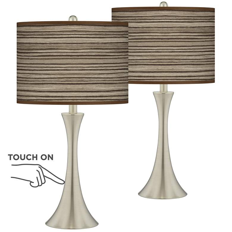 Image 1 Cedar Zebrawood Trish Brushed Nickel Touch Table Lamps Set of 2