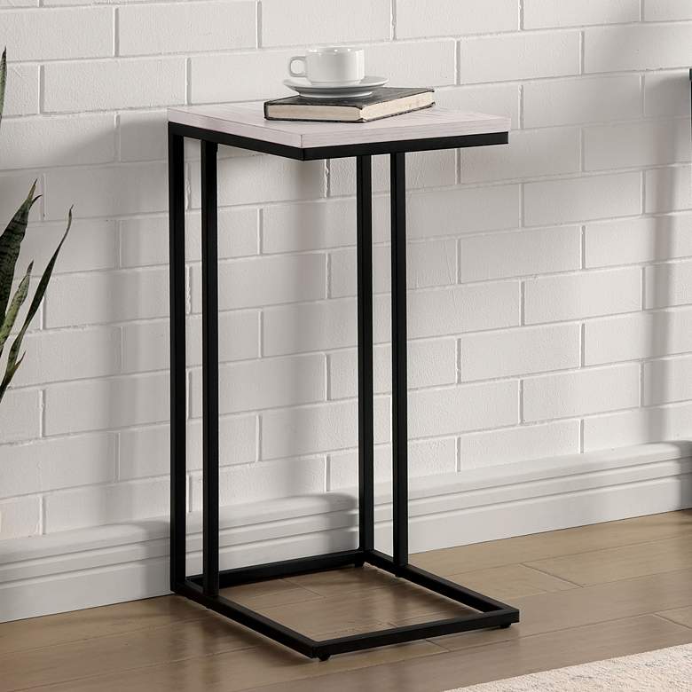 Image 1 Cedrik 16 1/2" Wide Antique White Black Metal End Table