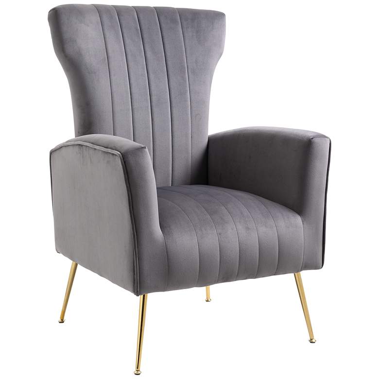 Image 2 Cela Gray Velvet Fabric Wingback Chair