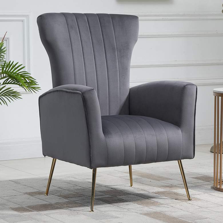 Image 1 Cela Gray Velvet Fabric Wingback Chair
