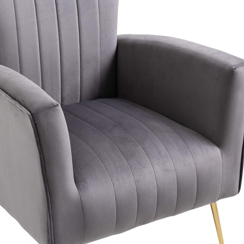 Image 4 Cela Gray Velvet Fabric Wingback Chair more views