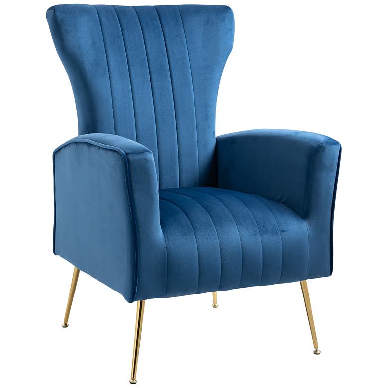 Image 2 Cela Navy Blue Velvet Fabric Wingback Chair