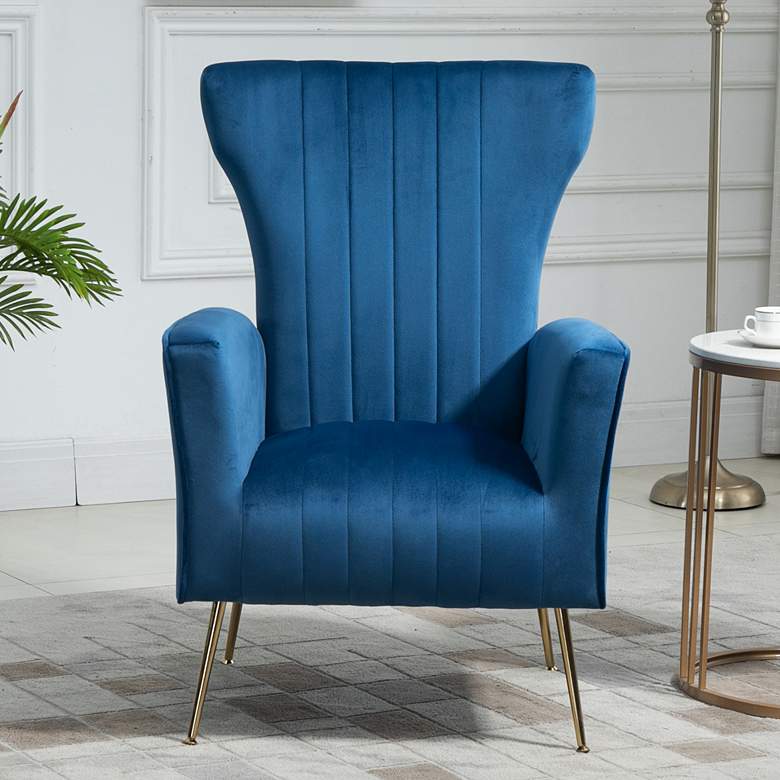 Image 1 Cela Navy Blue Velvet Fabric Wingback Chair