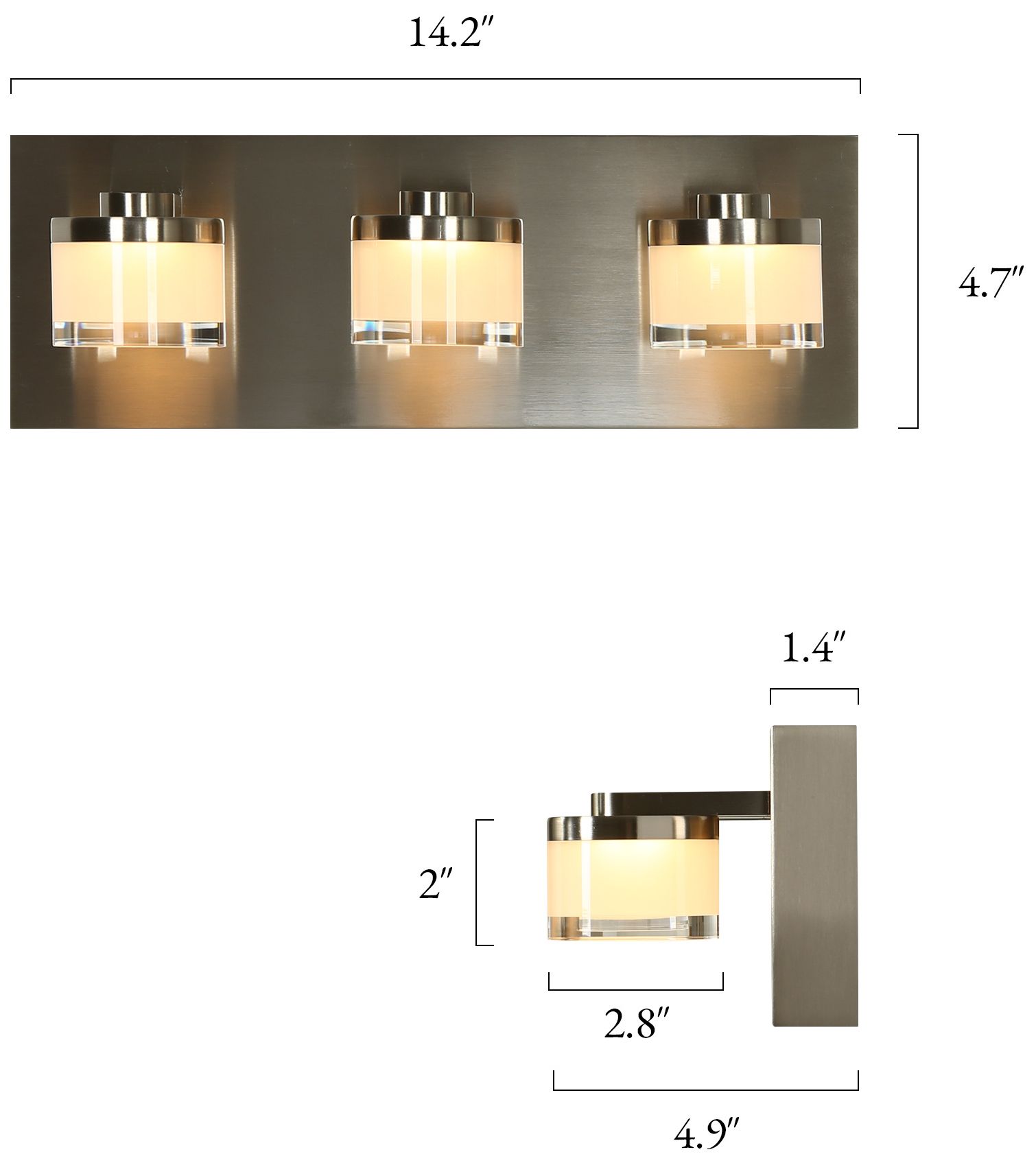Thumbnail2 of Celeris Modern Satin Nickel 14.2" 3-Light Integrated LED Bathroom Light more views