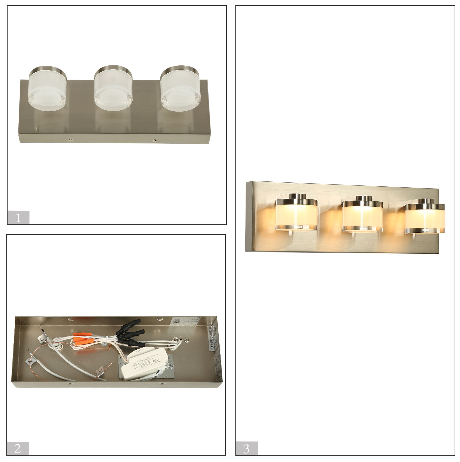 Thumbnail4 of Celeris Modern Satin Nickel 14.2" 3-Light Integrated LED Bathroom Light more views