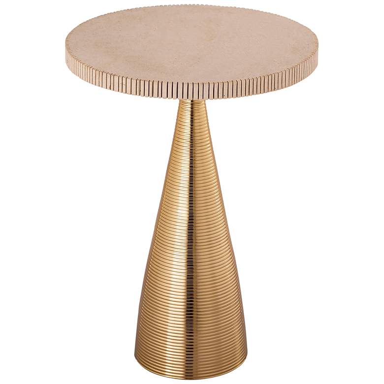 Image 2 Celeste 15 inch Wide Gold and Pale Satin Ribbed Round Side Table