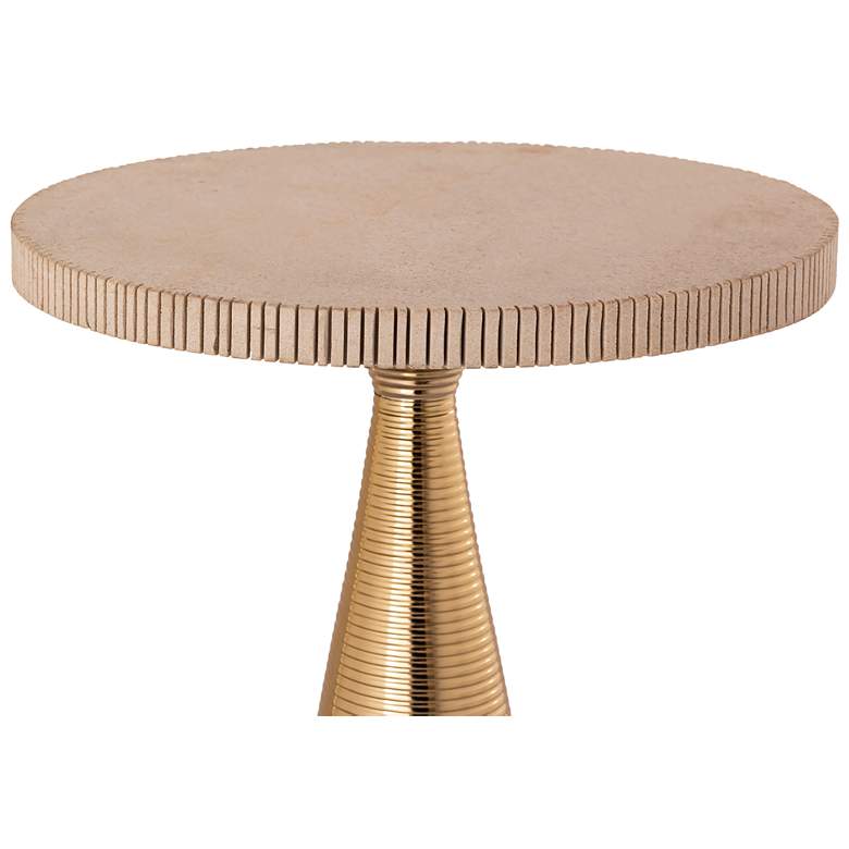 Image 4 Celeste 15" Wide Gold and Pale Satin Ribbed Round Side Table more views