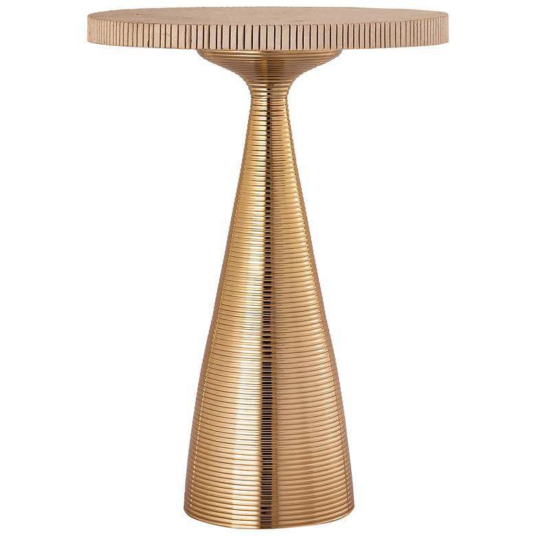 Image 7 Celeste 15" Wide Gold and Pale Satin Ribbed Round Side Table more views
