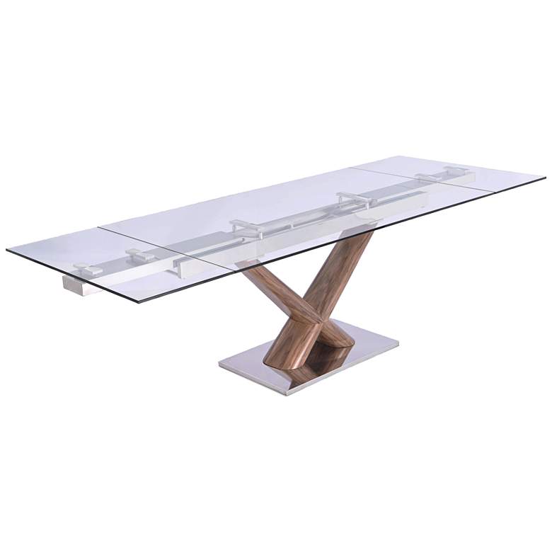 Image 1 Celeste Clear Glass Top Walnut Wood Extendable Dining Table