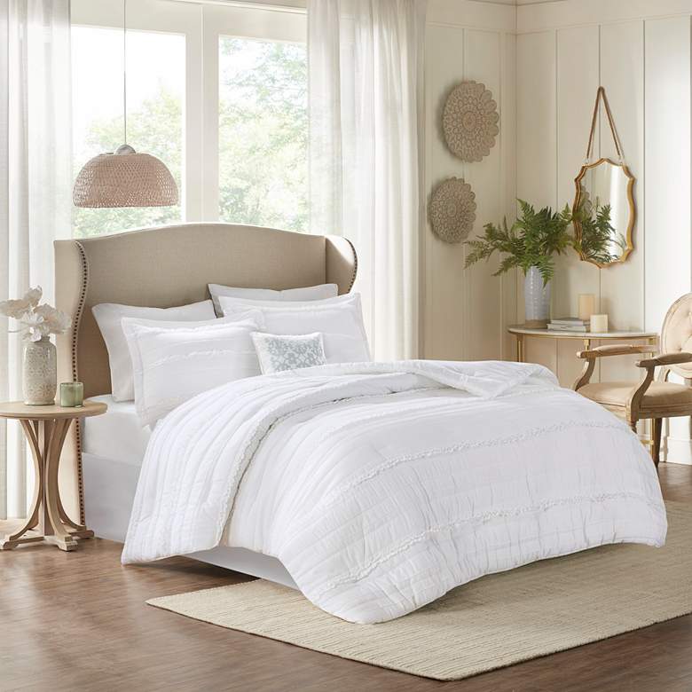 Image 2 Celeste White Cotton Queen 5-Piece Comforter Set